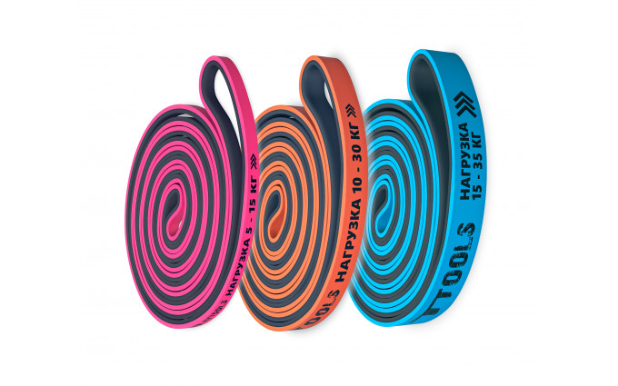 Набор из трех двуцветных эспандеров 208 см Набор из трех двуцветных эспандеров 208 см